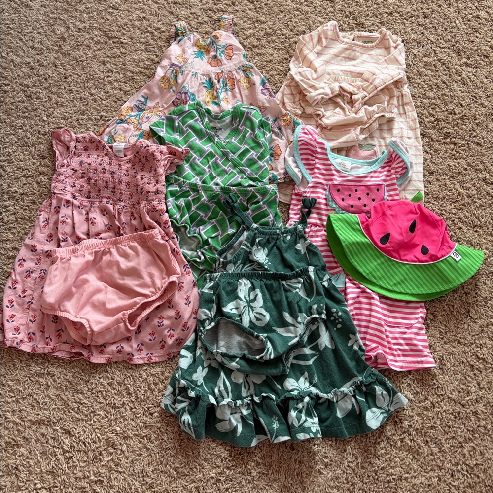 18M Girls Pink and Green Summer Dress Bundle